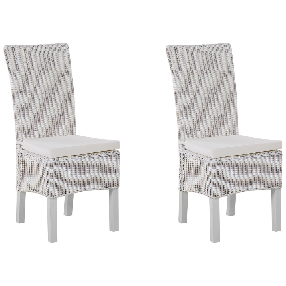 Set di 2 sedie da pranzo Rattan bianco Vimini Gambe in legno di mango Boho Indoor Design moderno