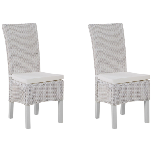Set di 2 sedie da pranzo Rattan bianco Vimini Gambe in legno di mango Boho Indoor Design moderno