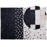 Tappeto Area Nero e Beige in pelle bovina con motivo patchwork Rettangolare 160 x 230 cm