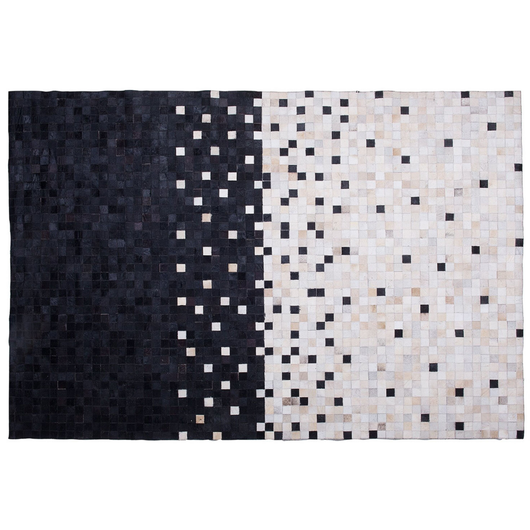 Tappeto Area Nero e Beige in pelle bovina con motivo patchwork Rettangolare 160 x 230 cm