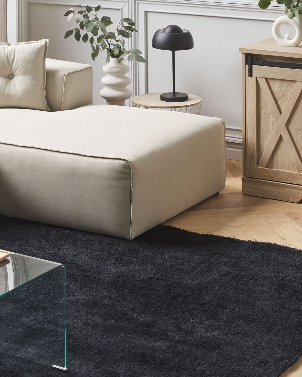 Tappeto shaggy Nero 200 x 200 cm moderno tappeto quadrato trapuntato a Pelo Lungo