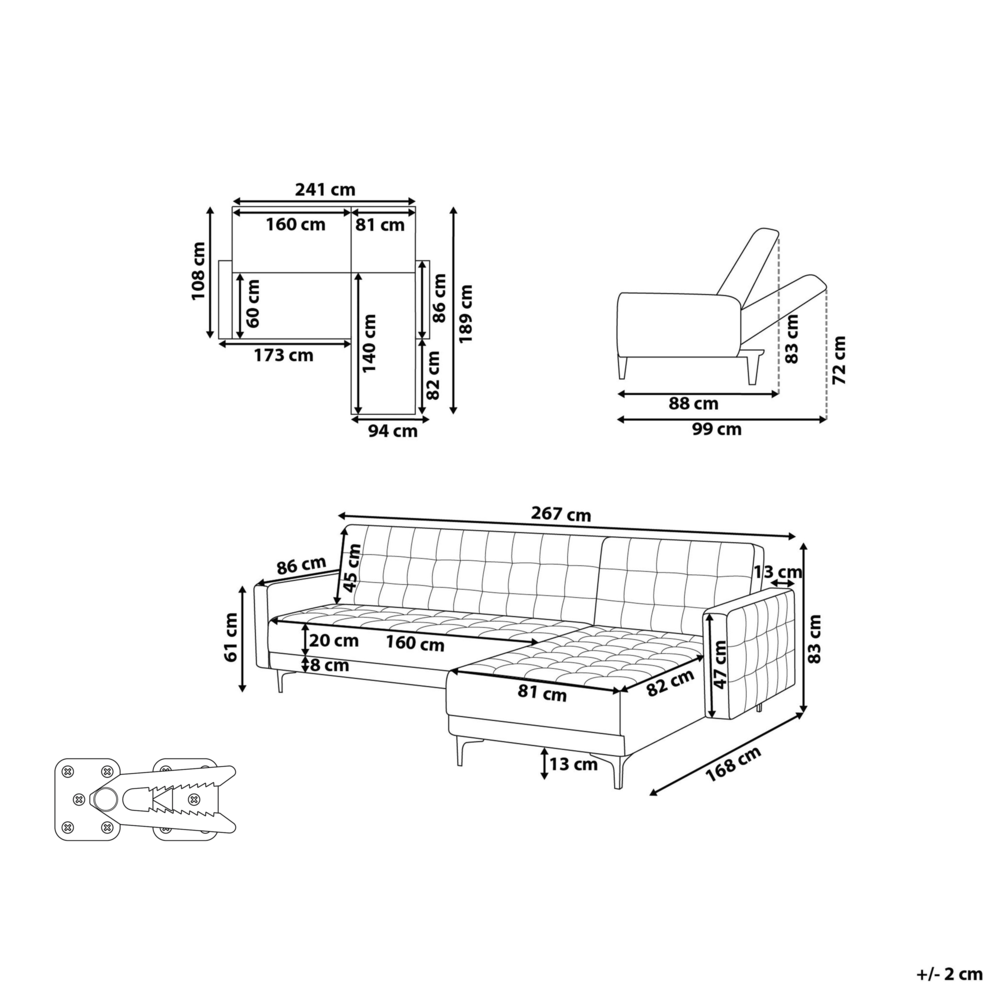 Divano letto ad angolo in ecopelle nera capitonné moderno a forma di L modulare a 4 posti Chaise longue versione sinistra
