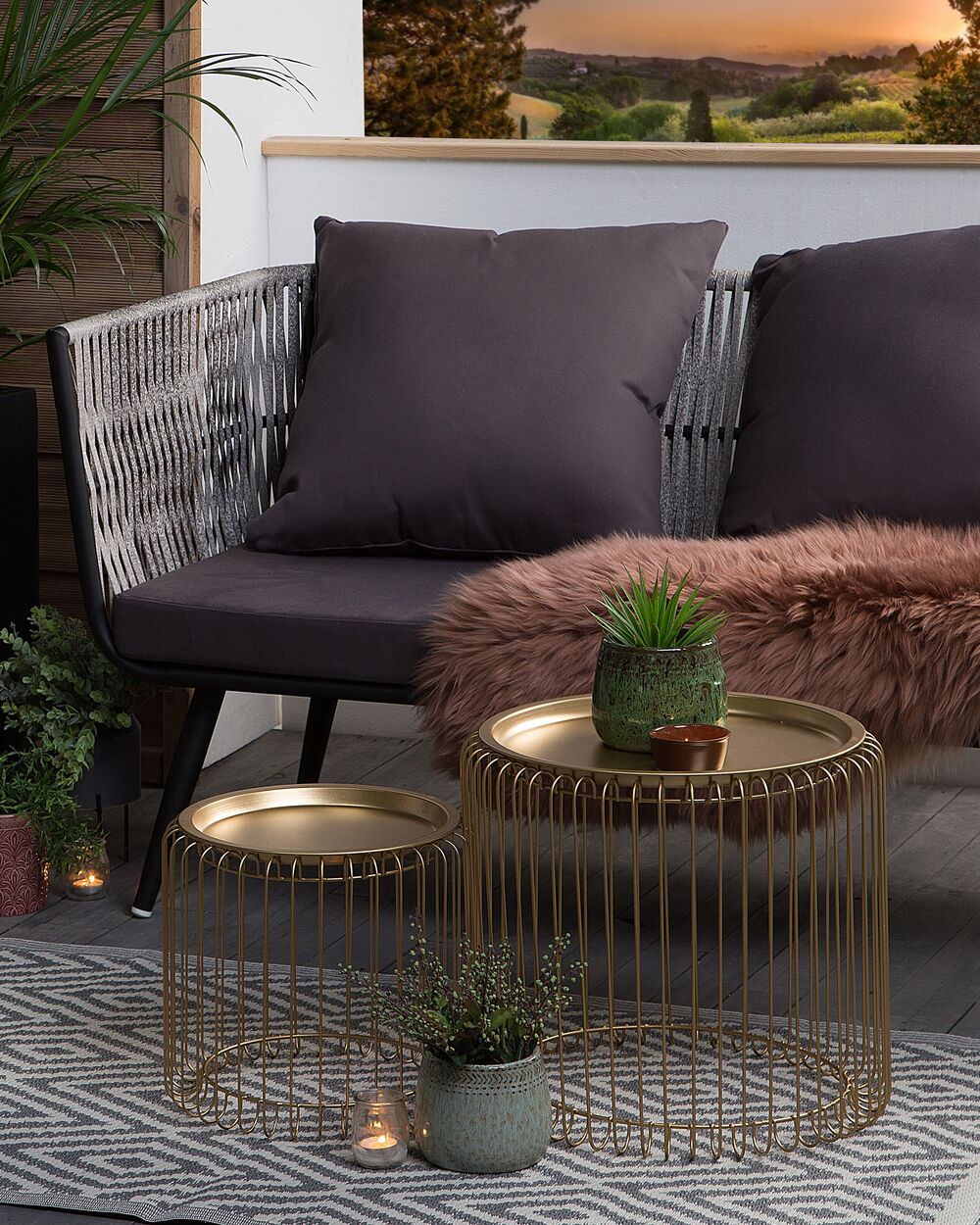 Tappeto per Interni e Esterni Motivo a Rombi Grigio Chiaro 90 x 150 cm motivo geometrico