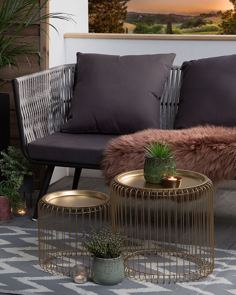 Tappeto per esterno Mat Grigio Sintetico 90 x 180 cm Chevron Motivo Geometrico Eco Friendly Moderno