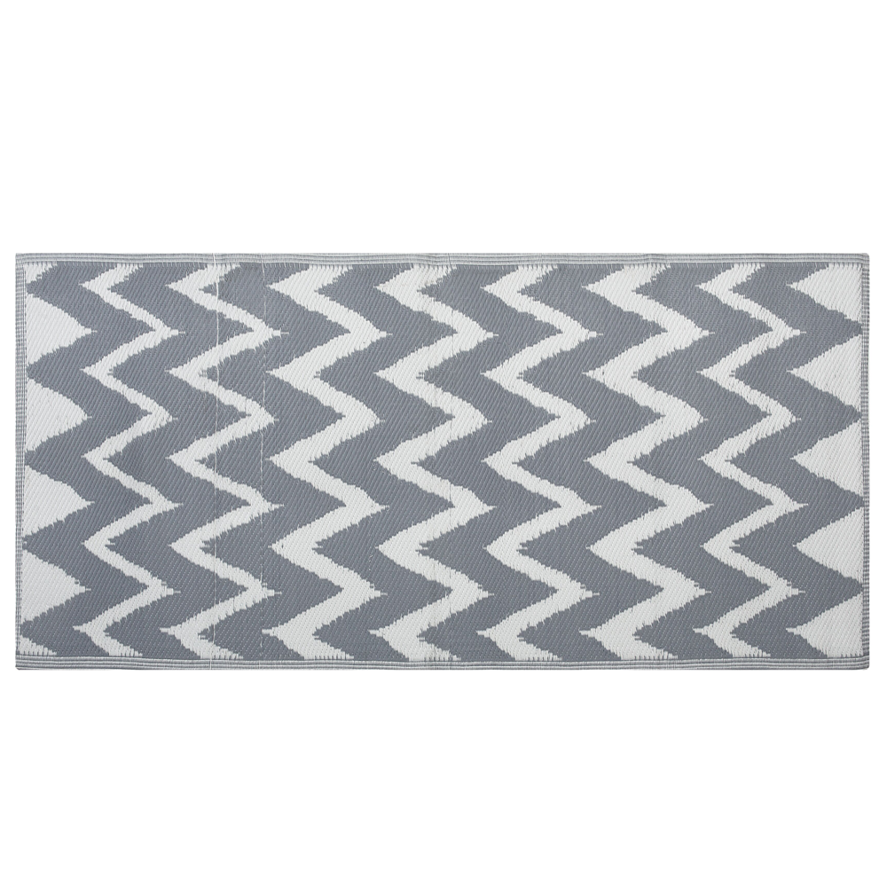Tappeto per esterno Mat Grigio Sintetico 90 x 180 cm Chevron Motivo Geometrico Eco Friendly Moderno