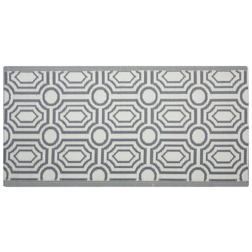 Tappeto per Esterno Mat Grigio Sintetico 90 x 180 cm Reversibile Motivo Geometrico Eco Friendly Moderno