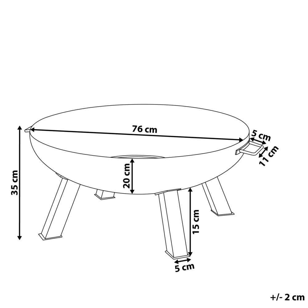 Riscaldatore per braciere da esterno in acciaio Nero a forma di ciotola bassa