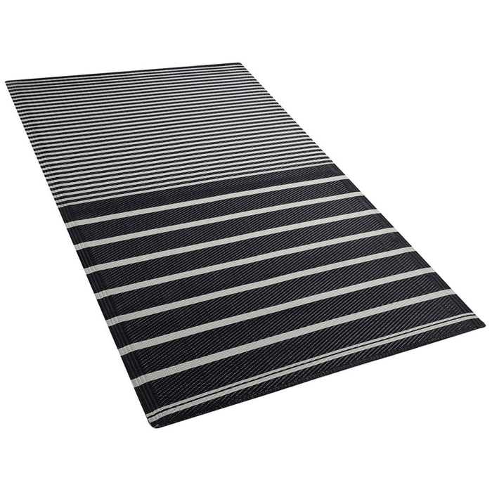 Tappeto per esterno Mat Nero sintetico 90 x 180 cm a righe motivo geometrico ecologico moderno minimalista