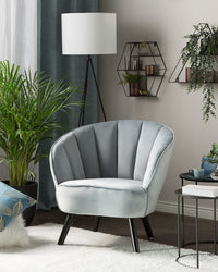 Poltrona con rivestimento in tessuto di velluto grigio chiaro Sedia con schienale Glam Shell