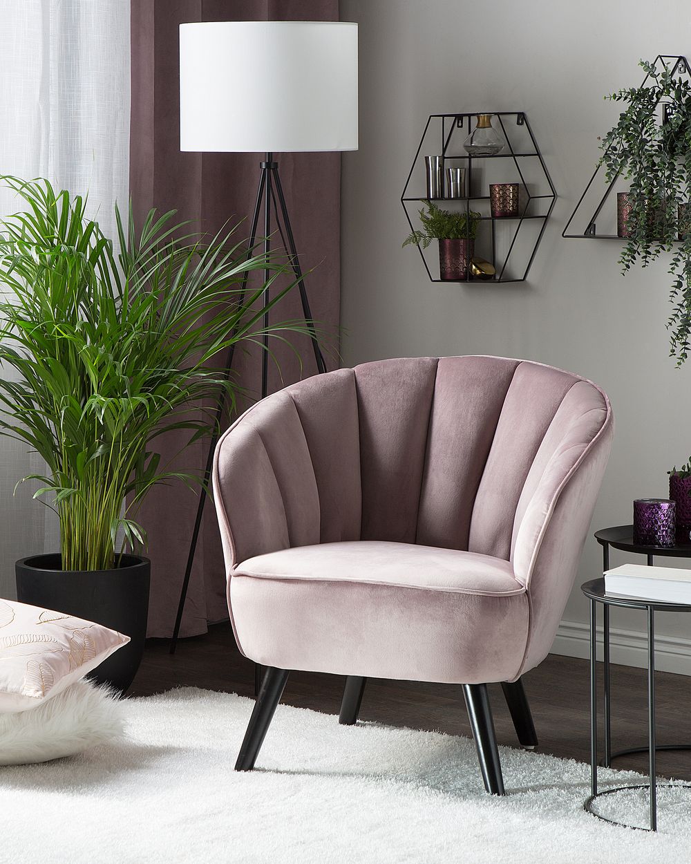 Poltrona con rivestimento in tessuto di velluto rosa Glam Shell Back  Chair
