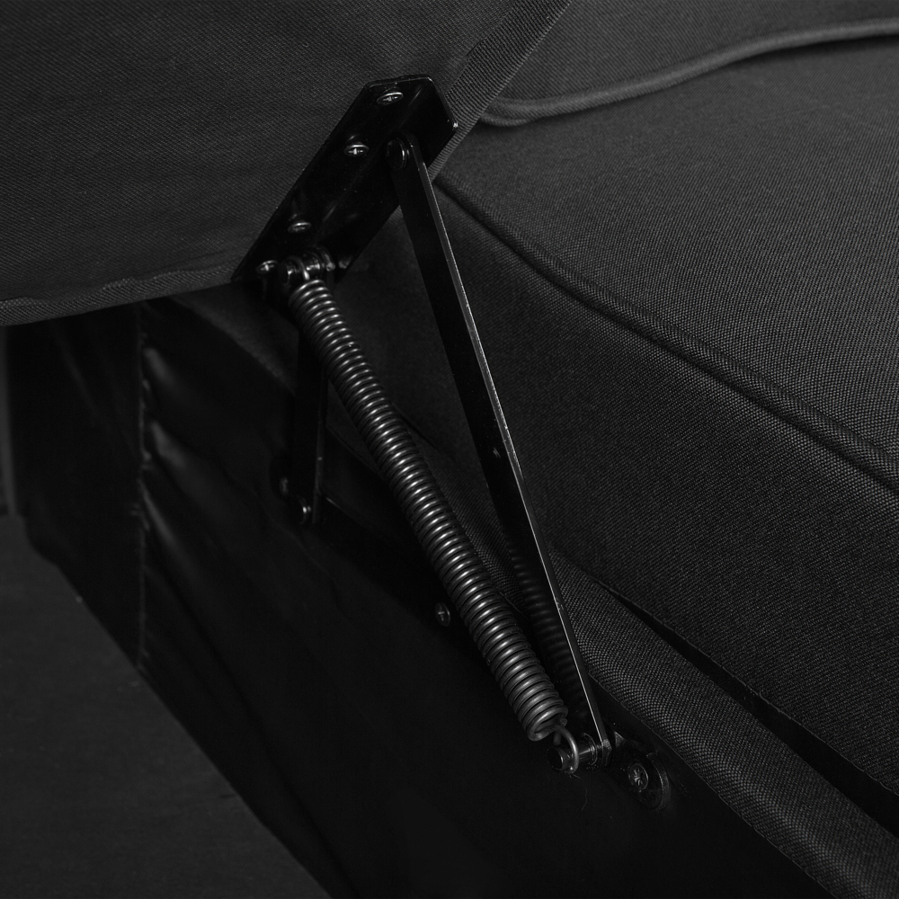 Divano letto ad angolo imbottito in tessuto Nero con orientamento a versione destra con letto contenitore