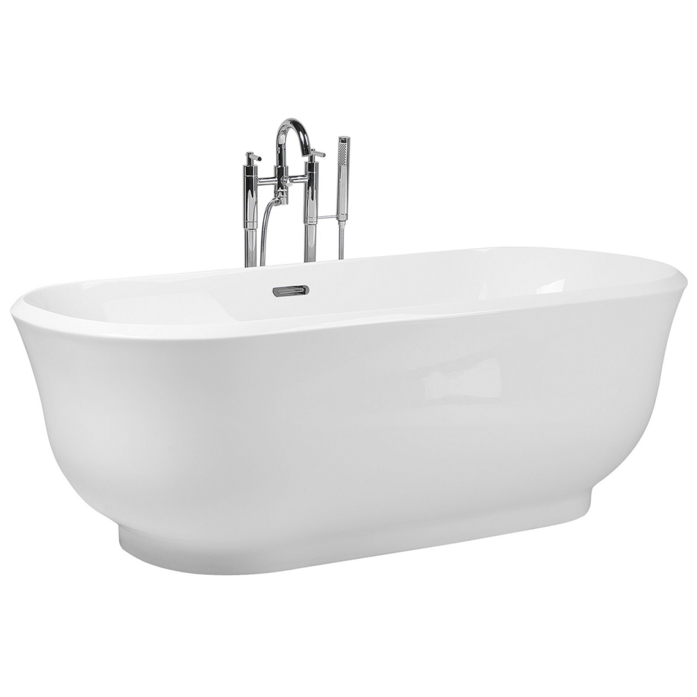 Vasca da bagno freestanding bianco sanitario ovale in acrilico singolo 170 x 77 cm dal design moderno