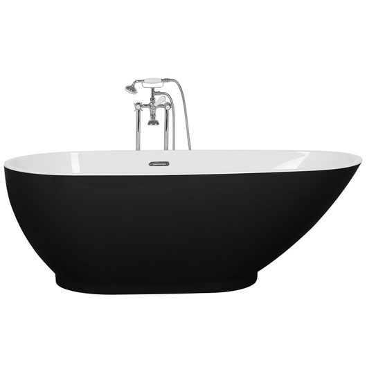 Vasca da bagno freestanding in acrilico sanitario singolo bianco e Nero 173 x 82 cm ovale dal design moderno
