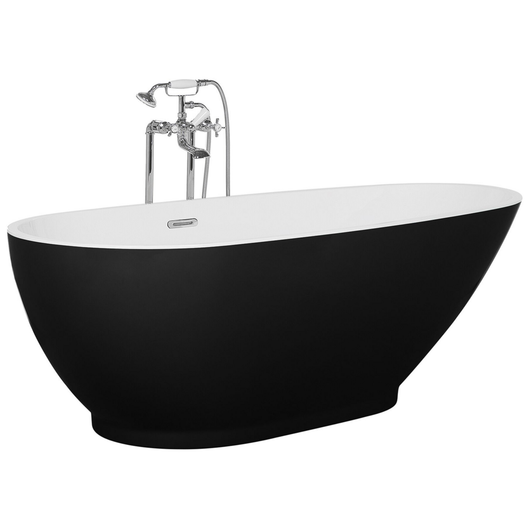 Vasca da bagno freestanding in acrilico sanitario singolo bianco e Nero 173 x 82 cm ovale dal design moderno