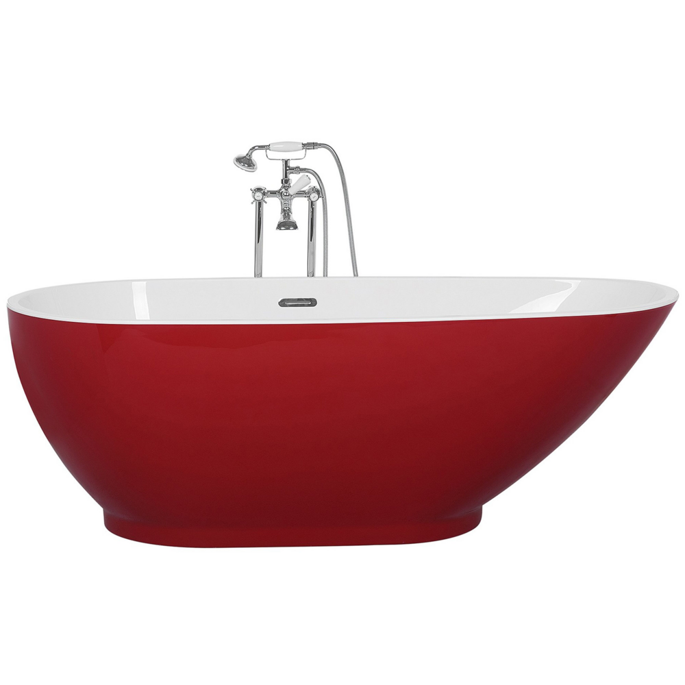 Vasca da bagno freestanding in acrilico sanitario rosso e bianco singolo 173 x 82 cm ovale dal design moderno
