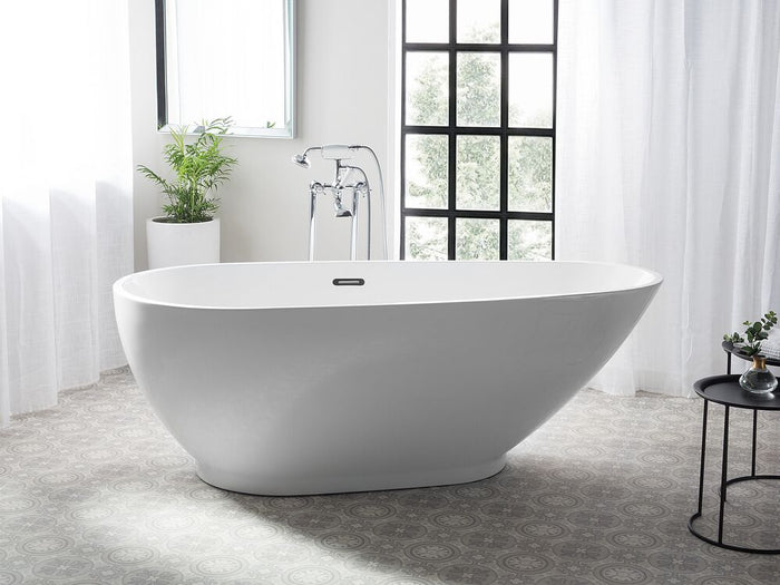 Vasca da bagno freestanding bianco sanitario acrilico singolo 173 x 82 cm ovale dal design moderno