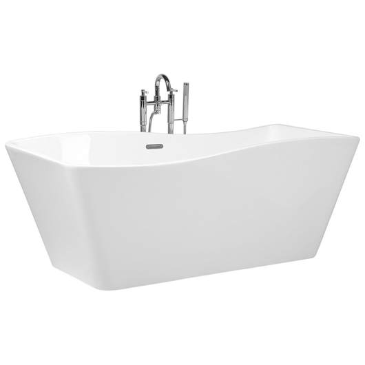 Vasca da bagno freestanding bianco sanitario acrilico singolo 170 x 78 cm ondulato rettangolare design moderno
