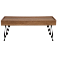 Tavolino da caffè in legno marrone 120 x 60 cm gambe a forcina in metallo Nero piano rettangolare con bordi rialzati soggiorno