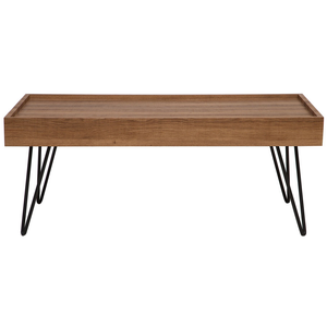 Tavolino da caffè in legno marrone 120 x 60 cm gambe a forcina in metallo Nero piano rettangolare con bordi rialzati soggiorno