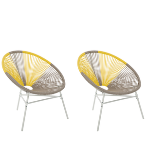 Set di 2 Sedie da Giardino Beige con rattan sintetico Giallo Papasan Modern