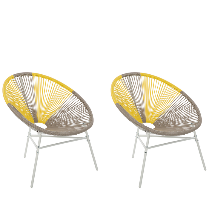 Set di 2 Sedie da Giardino Beige con rattan sintetico Giallo Papasan Modern