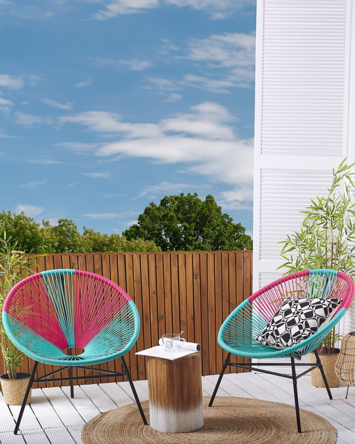 Set di 2 sedie da giardino blu con papasan in rattan sintetico rosa moderno