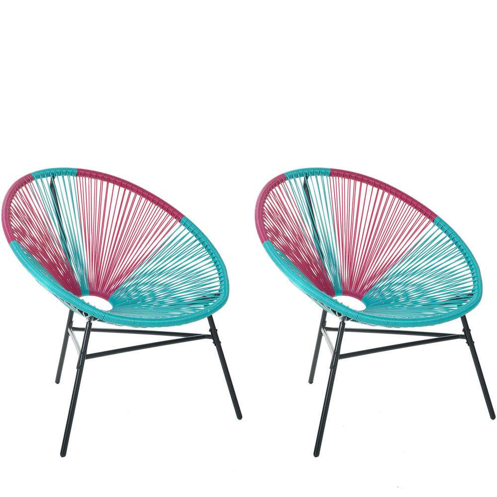 Set di 2 sedie da giardino blu con papasan in rattan sintetico rosa moderno