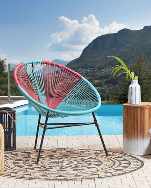 Sedia da giardino blu con papasan in rattan sintetico rosa moderno