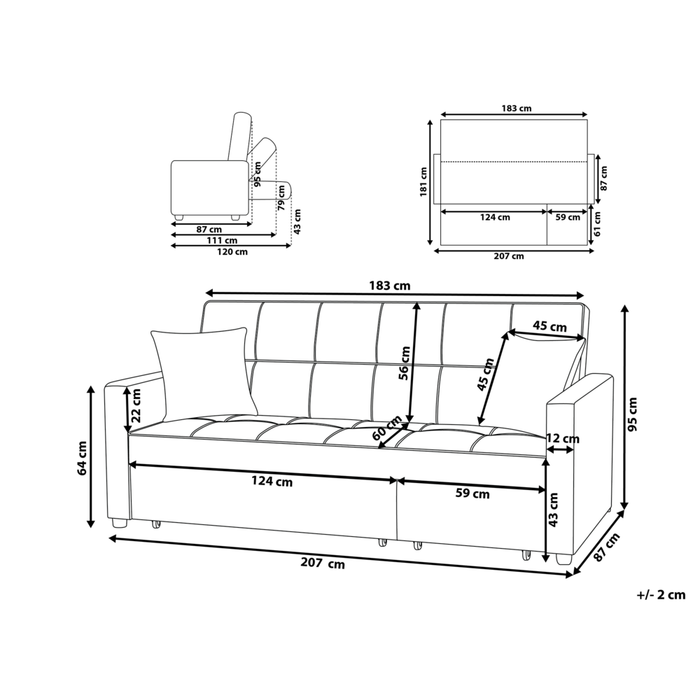 Divano Letto Beige Funzione Dormito Moderno Imbottito soggiorno