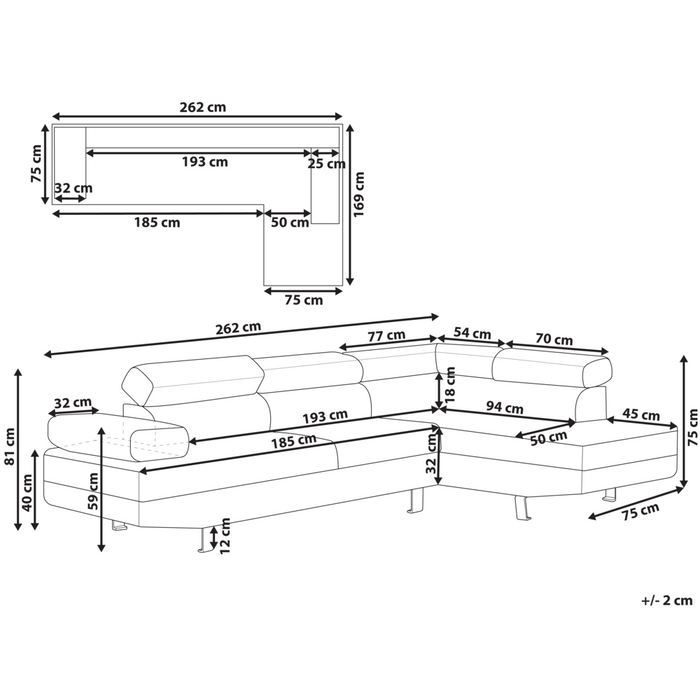 Divano ad angolo in ecopelle bianca con poggiatesta e braccioli regolabili a forma di L