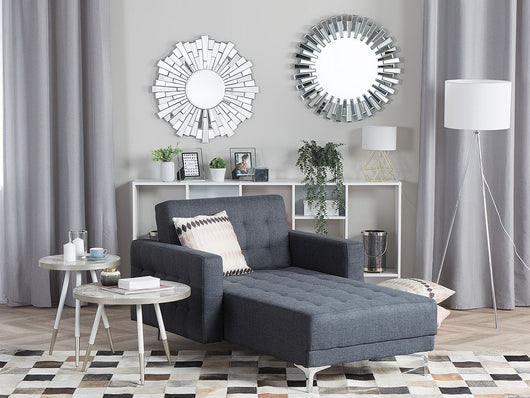 Divano letto ad angolo in tessuto capitonné grigio scuro moderno a forma di U modulare a 6 posti con chaise longue ottomane