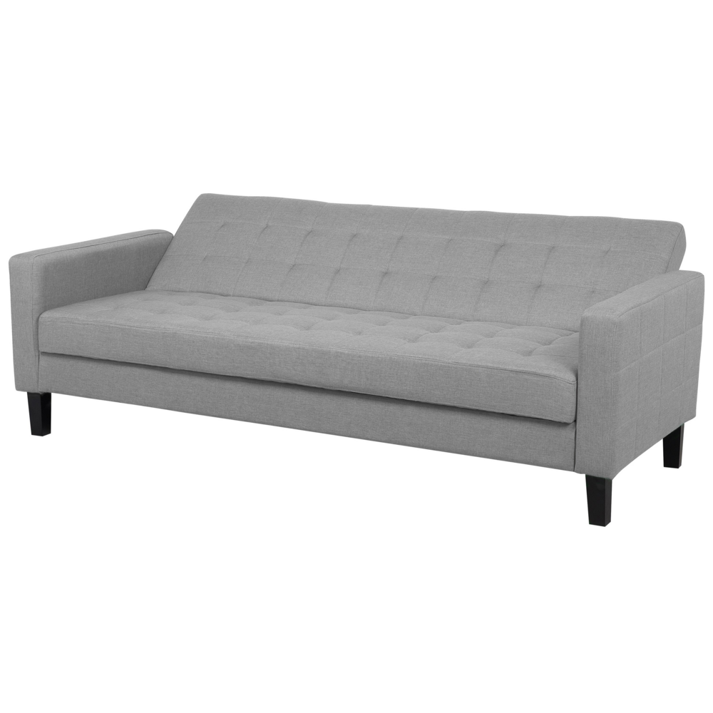 Divano Letto In Tessuto Grigio Chiaro A 3 Posti Imbottito Trapuntato Click Clack