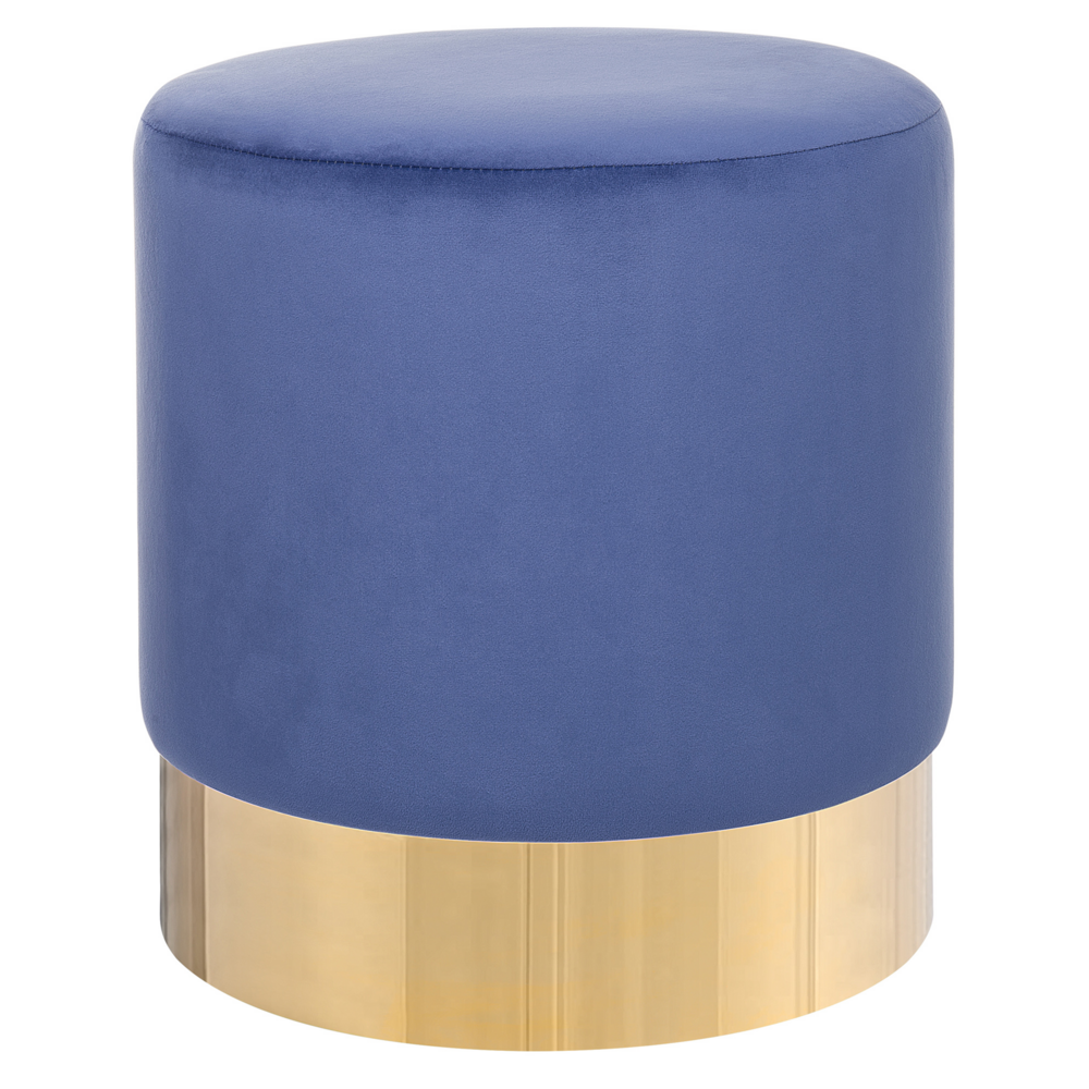 Poggiapiedi rotondo in velluto blu con pouf da toeletta Glam Sgabello con dorato