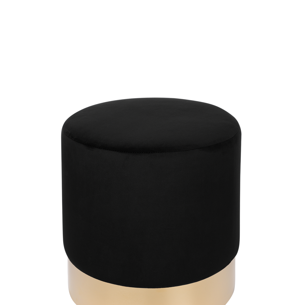 Poggiapiedi rotondo in velluto Nero con pouf da toeletta Glam Sgabello con dorato