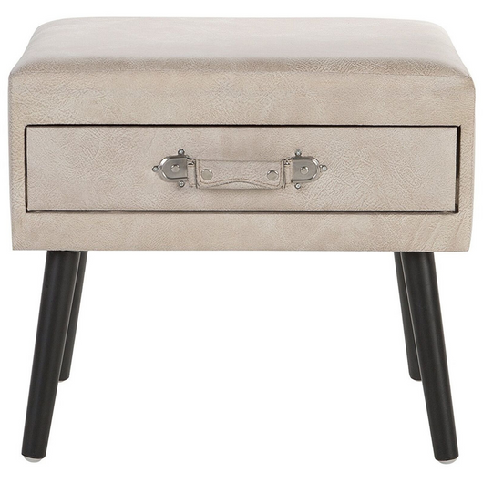 Tavolino con contenitore in ecopelle beige gambe nere 46 x 50 x 35 cm Valigia