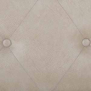 Comodino Sgabello Contenitore con gambe nere imbottite in ecopelle beige con design a valigia. Top abbottonato