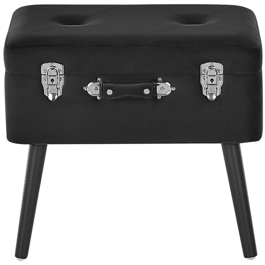 Comodino Sgabello Contenitore gambe nere imbottite in velluto Nero design a valigia con bottoni