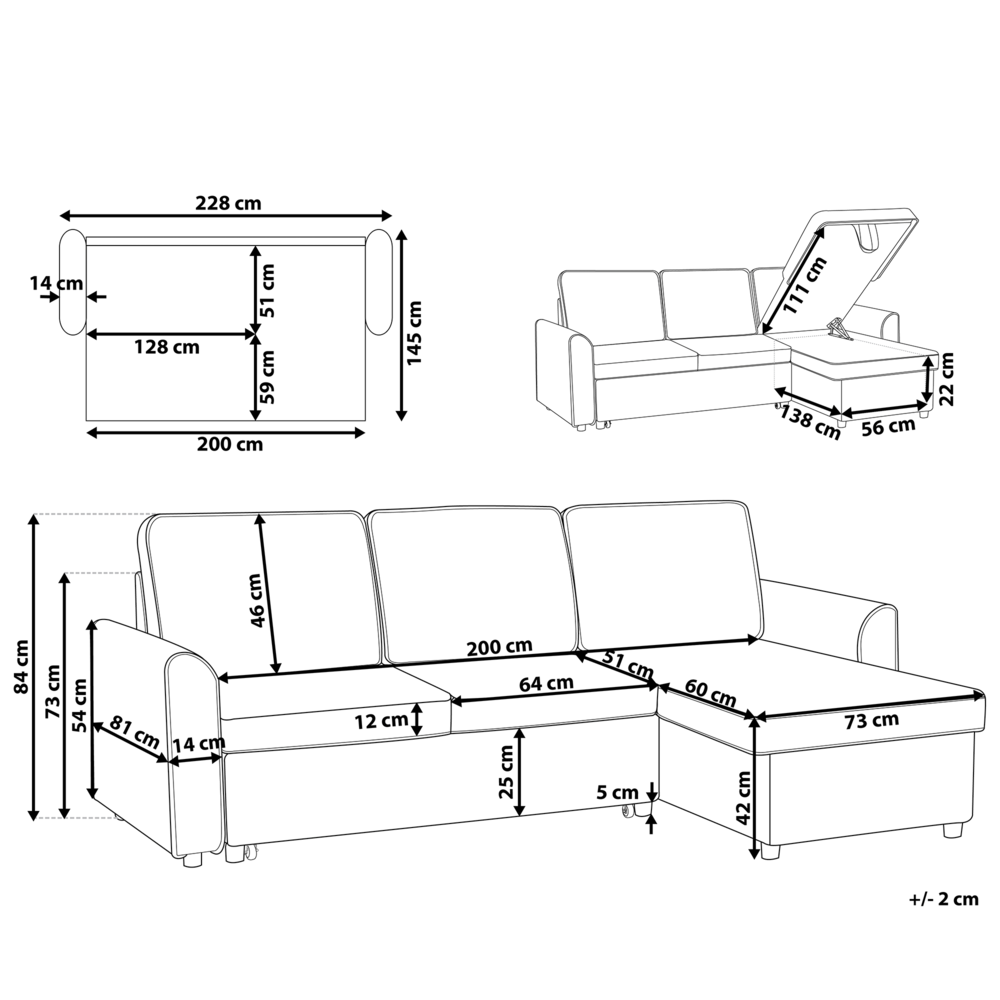 Divano Letto Angolare Imbottito In Tessuto Grigio Orientamento A versione sinistra Con Letto Contenitore