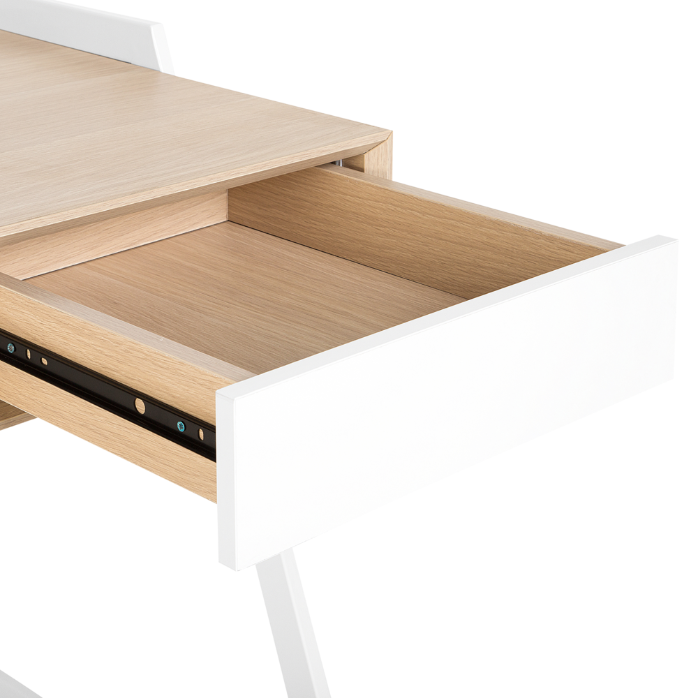 Scrivania in legno chiaro e piano in MDF bianco 120 x 60 cm Struttura in metallo Un cassetto