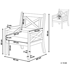Sedia da Giardino in Legno di Acacia Bianco con Cuscino di Seduta Blu costiero