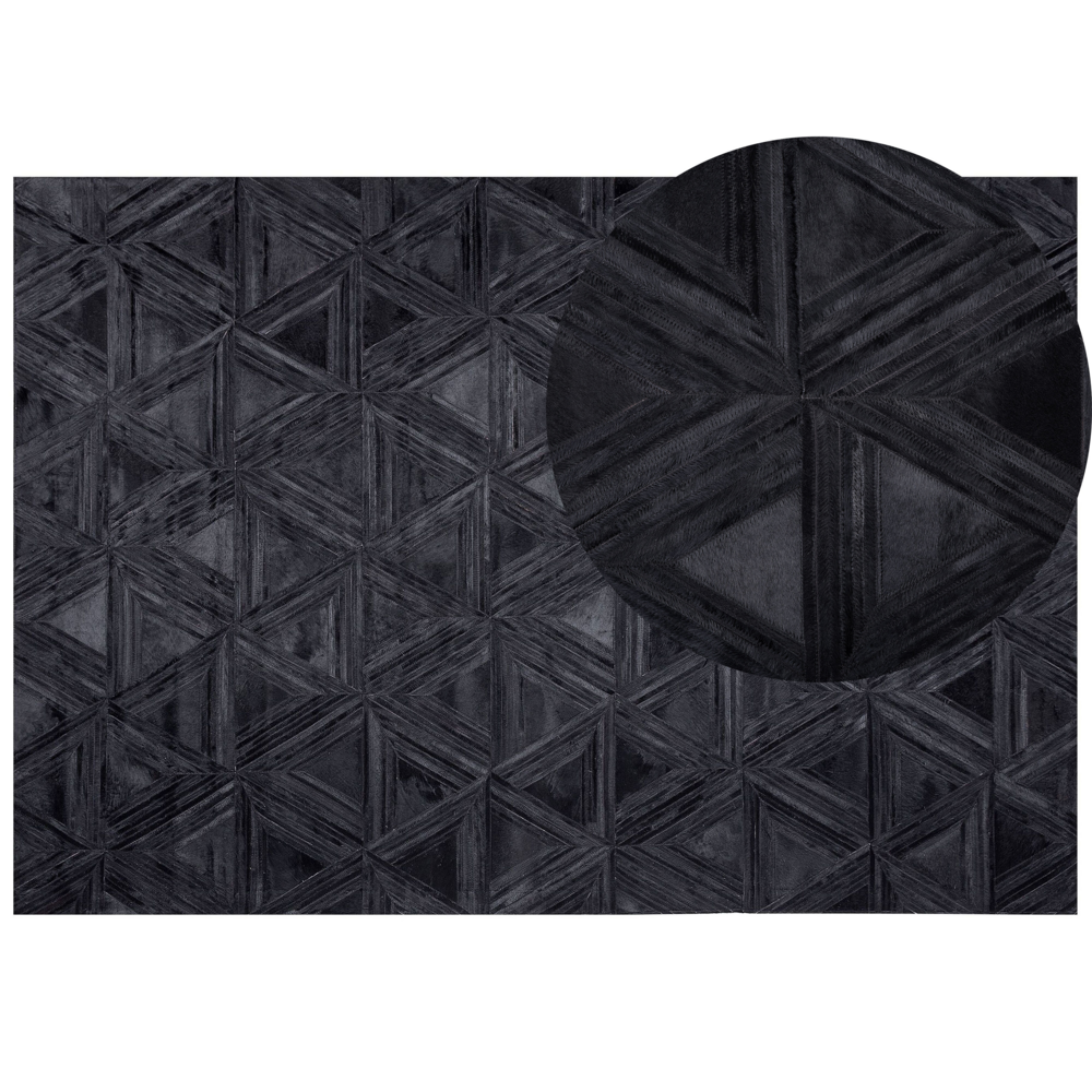 Tappeto Nero Pelle Di Vacchetta 160 x 230 cm Motivo Artigianale A pelo corto Moderno