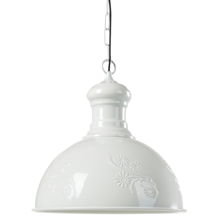 Lampada a Sospensione in Metallo Bianco Sporco Forma Rotonda Ornamenti Floreali Industriali