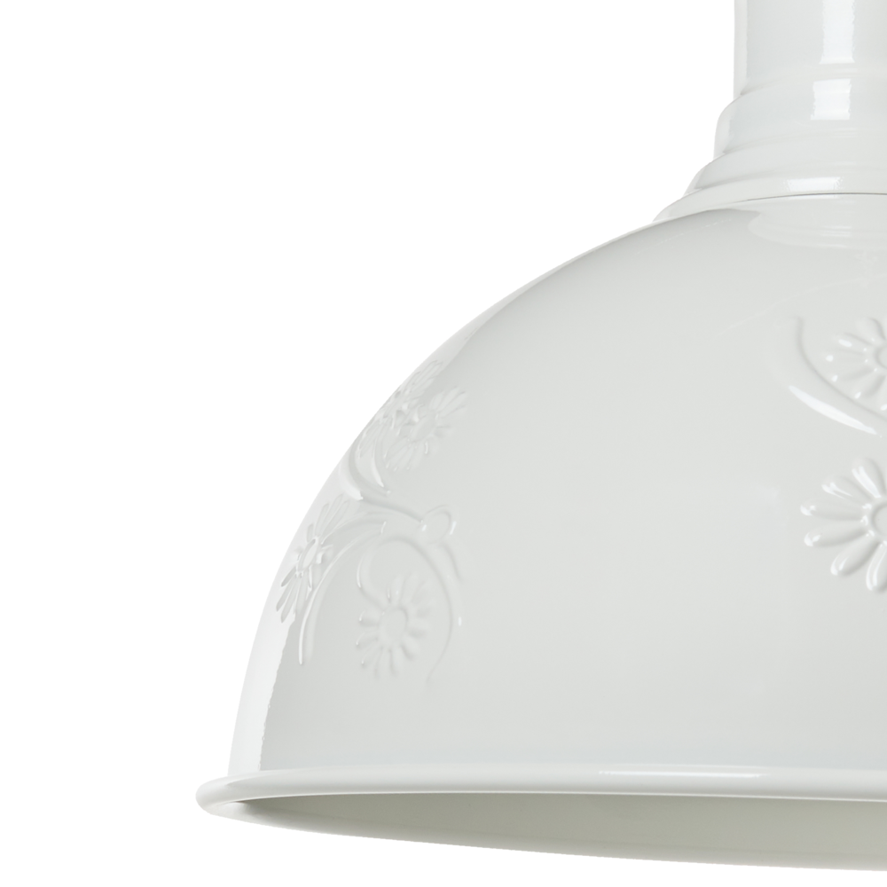 Lampada a Sospensione in Metallo Bianco Sporco Forma Rotonda Ornamenti Floreali Industriali