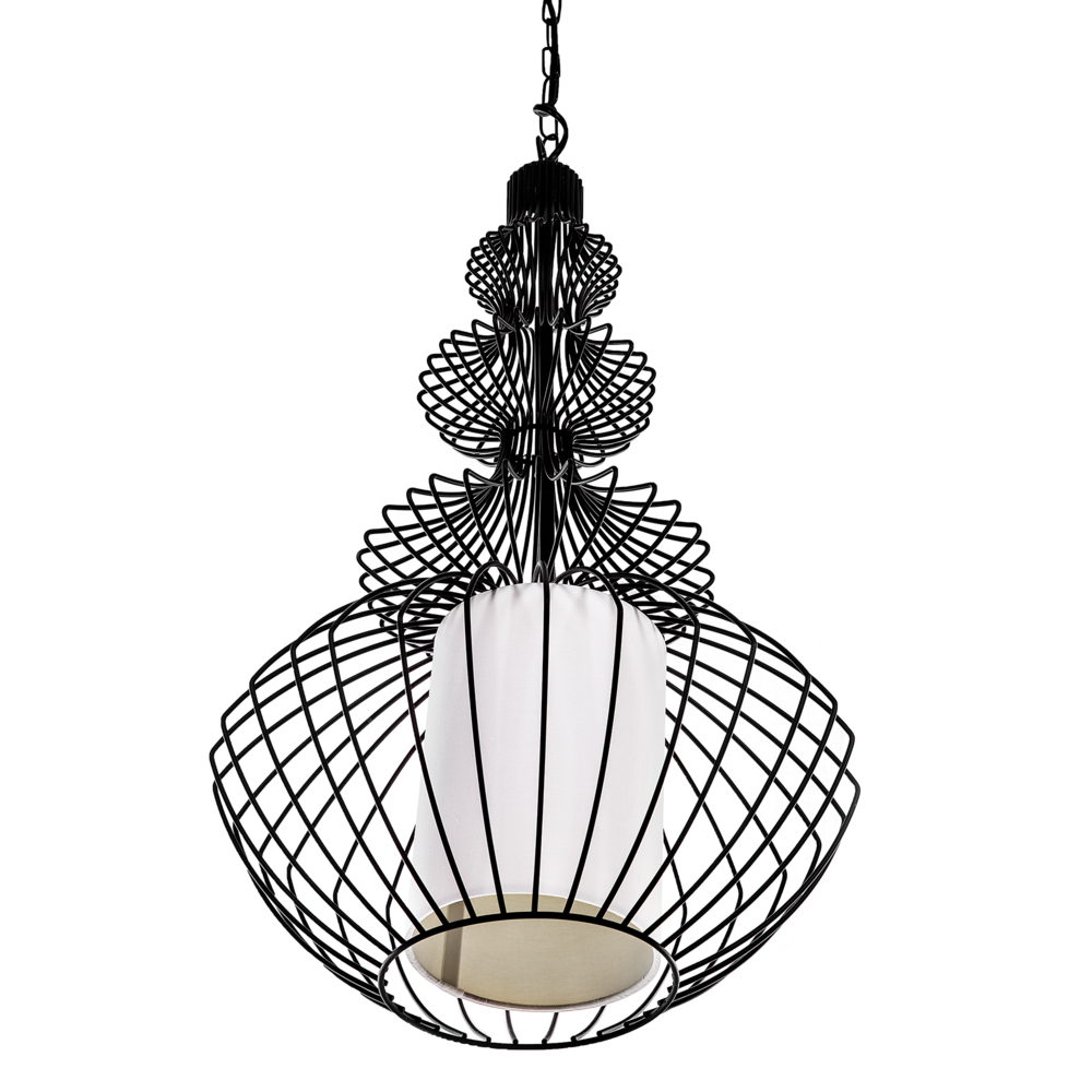 Lampada a Sospensione a Soffitto in Metallo Nero Open Cage Shade Industrial Glamour