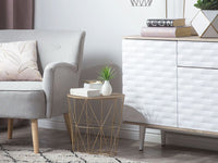 Tavolino Luce Legno Piano Rimovibile Metallo dorato Cestino Filo Geometrico Glam