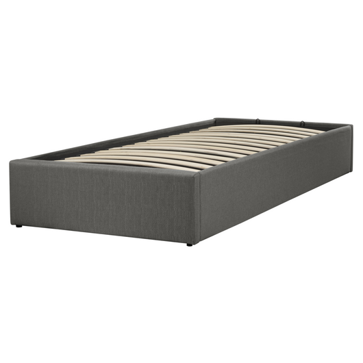 Letto a doghe Ottomana imbottita in tessuto di poliestere grigio Portaoggetti da 90 x 200 Single Size Design moderno