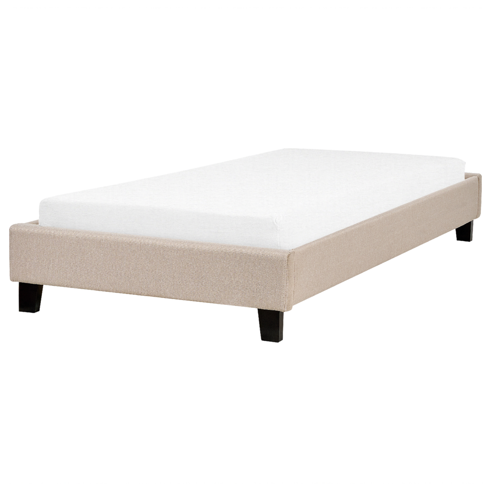 Letto singolo 90 x 200 in tessuto beige con rete a doghe senza testiera