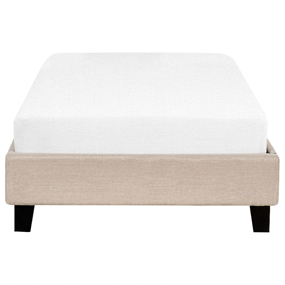 Letto singolo 90 x 200 in tessuto beige con rete a doghe senza testiera