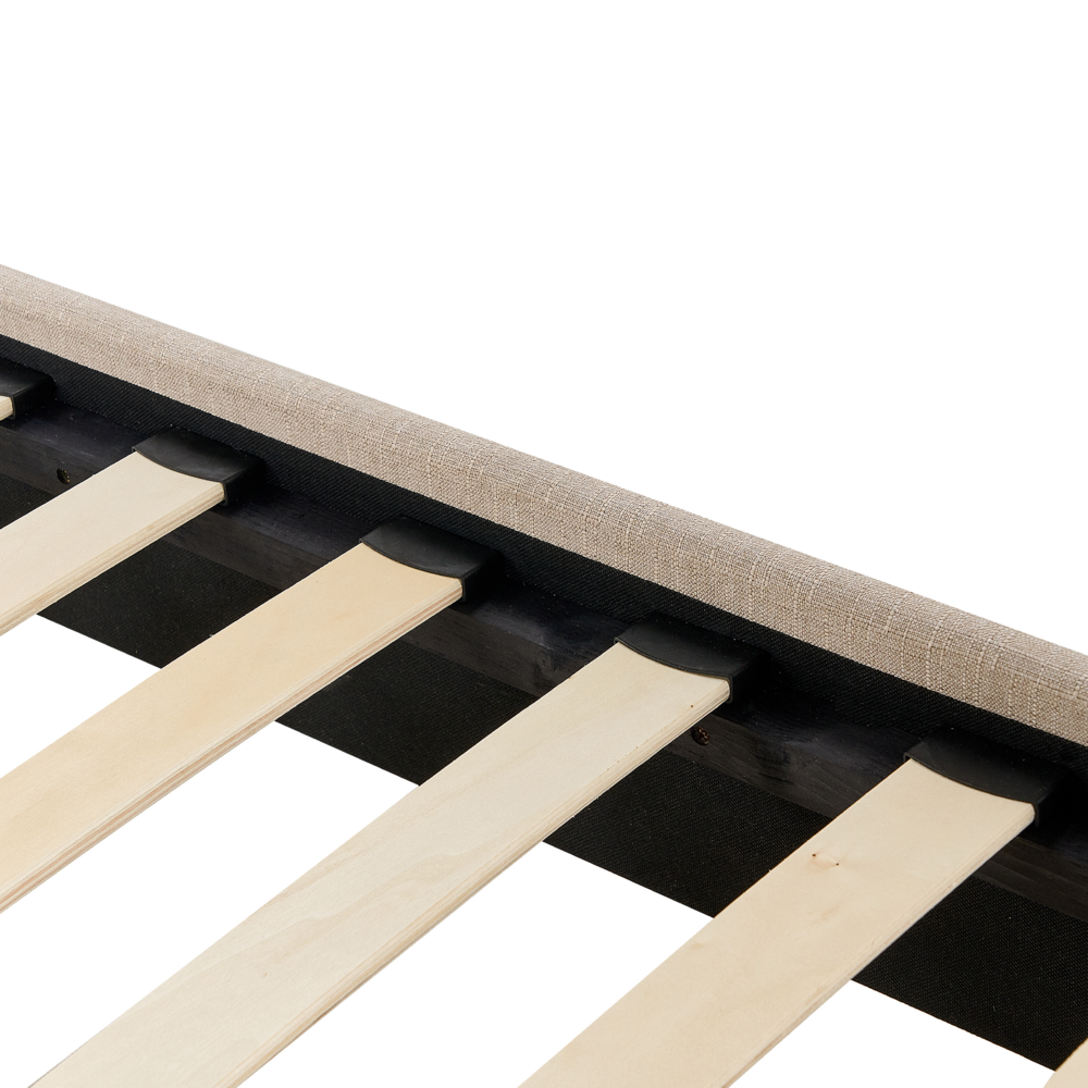 Letto singolo 90 x 200 in tessuto beige con rete a doghe senza testiera