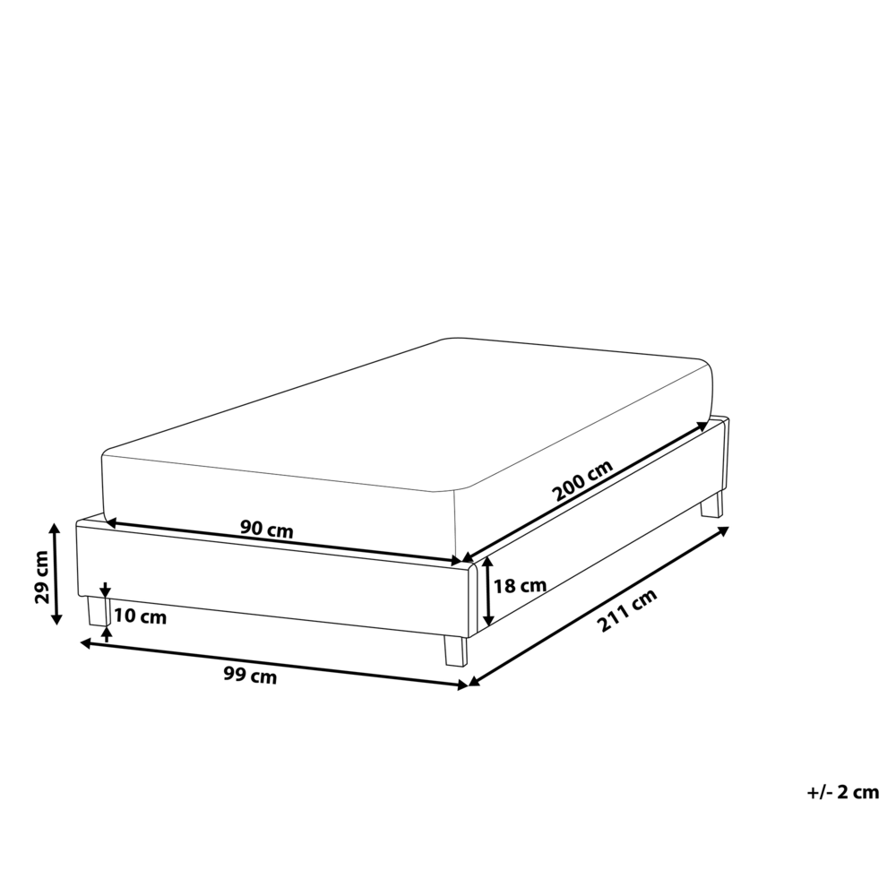 Letto singolo 90 x 200 in tessuto grigio con rete a doghe senza testiera
